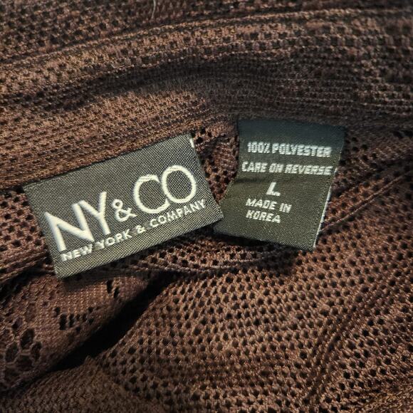 Vtg Y2K NY & Co Shirt Sz Large Womens Tunic Top Sheer Brown Mesh Lace WhimsiGoth - Picture 10 of 11